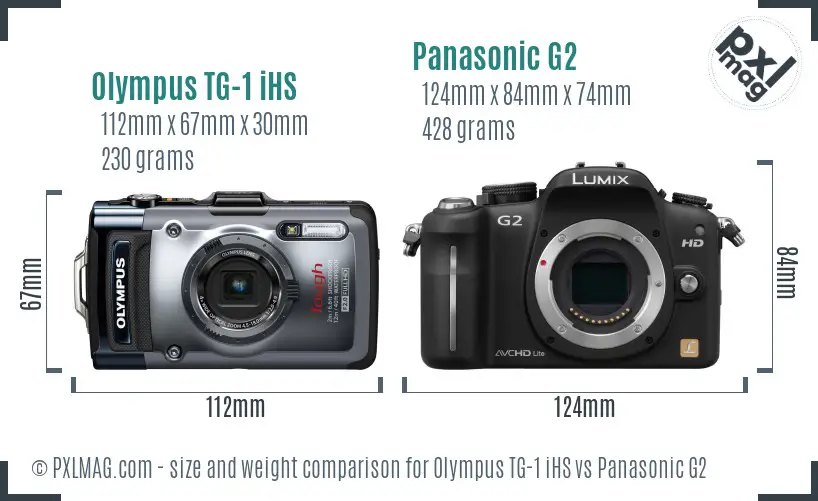 Olympus TG-1 iHS vs Panasonic G2 size comparison