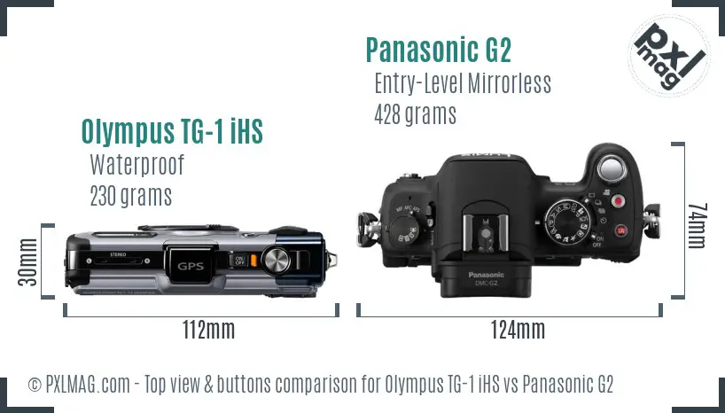 Olympus TG-1 iHS vs Panasonic G2 top view buttons comparison