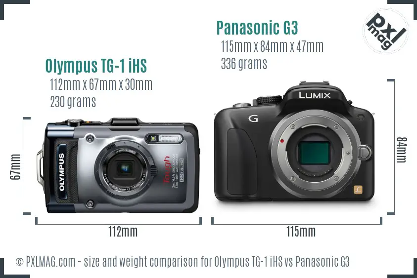Olympus TG-1 iHS vs Panasonic G3 size comparison