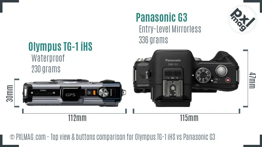 Olympus TG-1 iHS vs Panasonic G3 top view buttons comparison