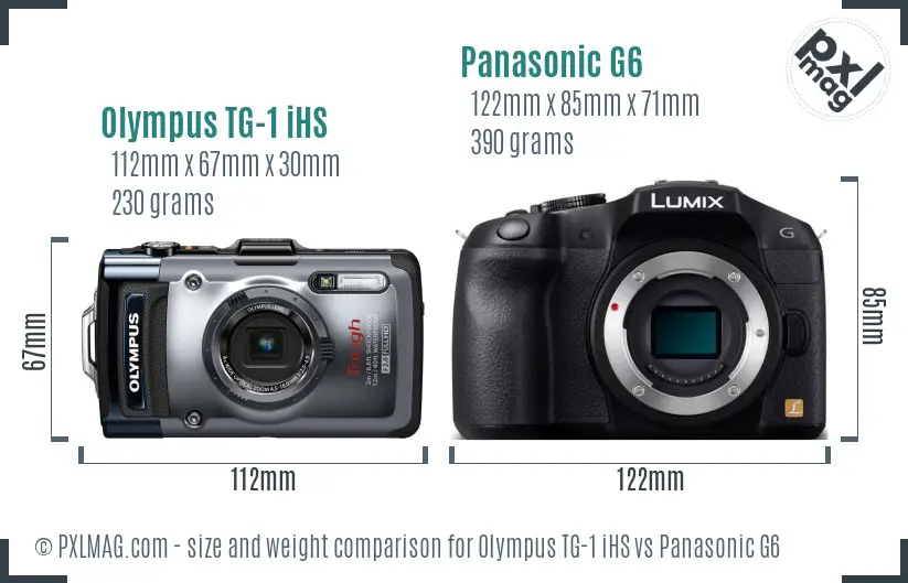 Olympus TG-1 iHS vs Panasonic G6 size comparison