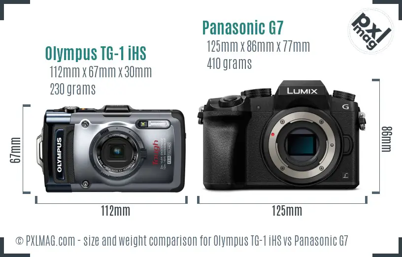 Olympus TG-1 iHS vs Panasonic G7 size comparison