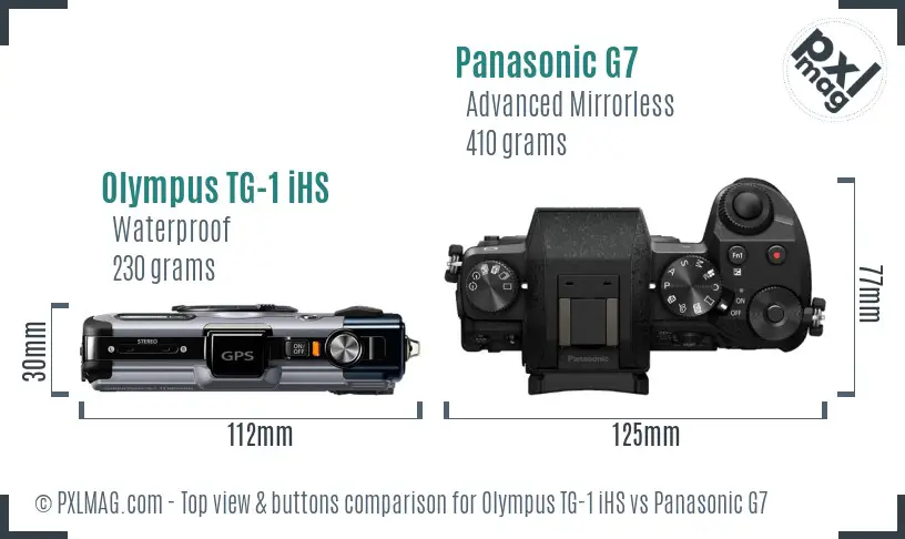 Olympus TG-1 iHS vs Panasonic G7 top view buttons comparison