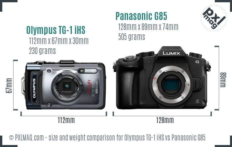 Olympus TG-1 iHS vs Panasonic G85 size comparison