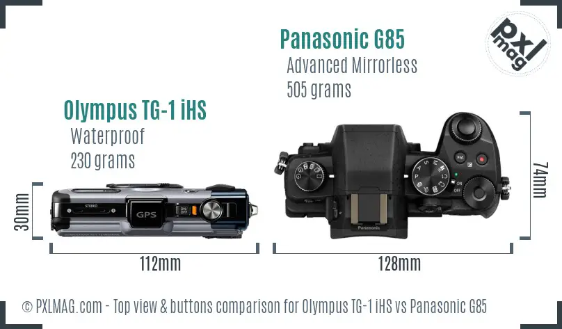 Olympus TG-1 iHS vs Panasonic G85 top view buttons comparison