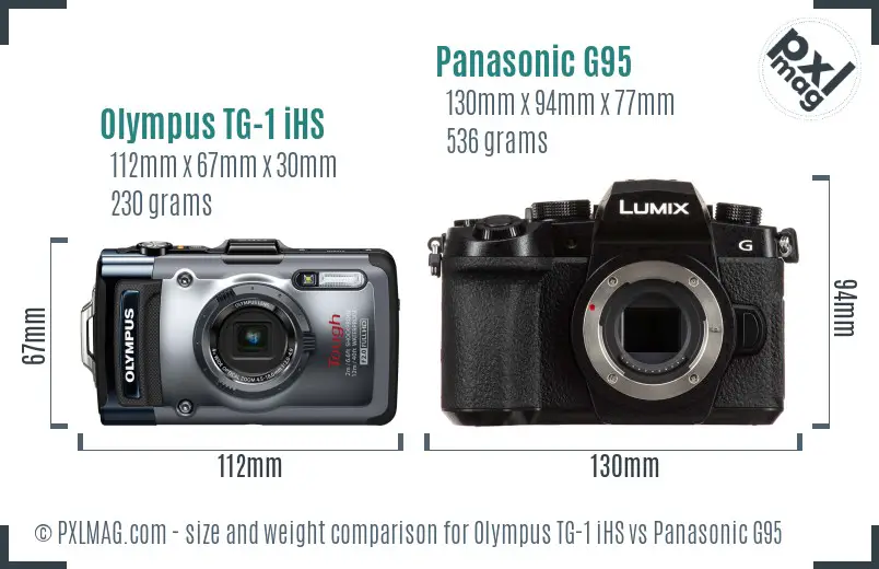 Olympus TG-1 iHS vs Panasonic G95 size comparison