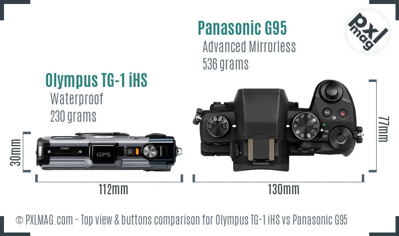 Olympus TG-1 iHS vs Panasonic G95 top view buttons comparison