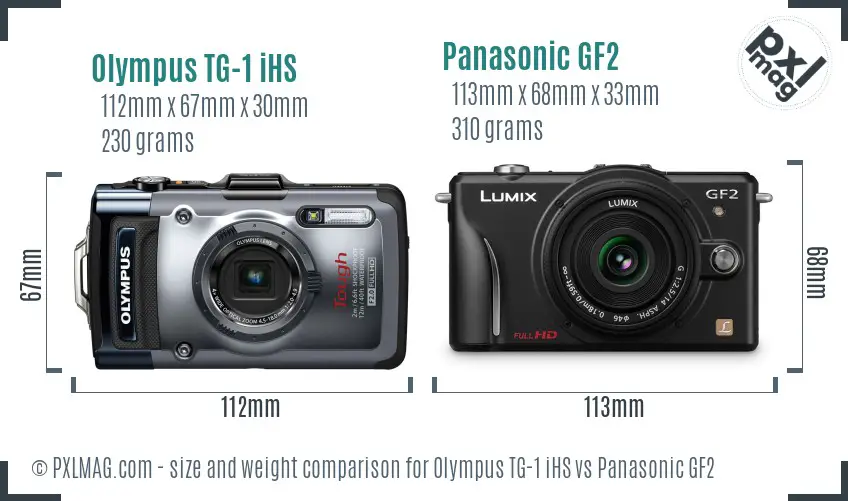 Olympus TG-1 iHS vs Panasonic GF2 size comparison