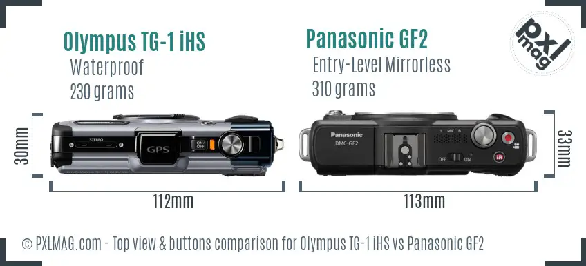 Olympus TG-1 iHS vs Panasonic GF2 top view buttons comparison