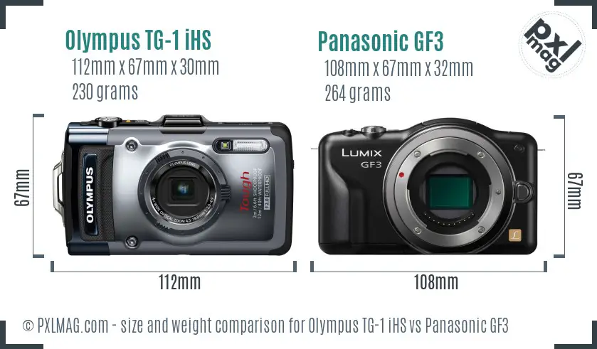 Olympus TG-1 iHS vs Panasonic GF3 size comparison