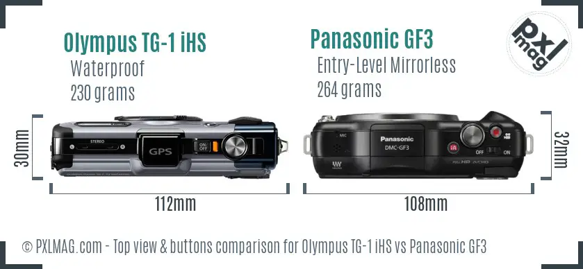 Olympus TG-1 iHS vs Panasonic GF3 top view buttons comparison