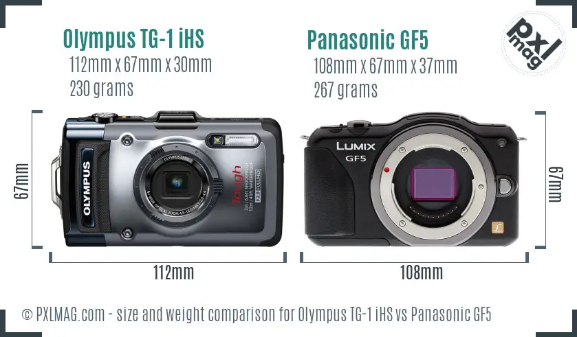 Olympus TG-1 iHS vs Panasonic GF5 size comparison Olympus TG-1 iHS vs Panasonic GF5 size comparison