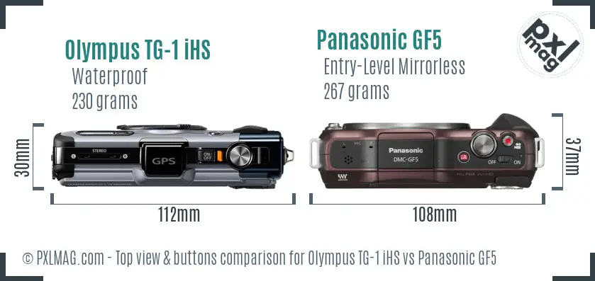 Olympus TG-1 iHS vs Panasonic GF5 top view buttons comparison Olympus TG-1 iHS vs Panasonic GF5 top view buttons comparison