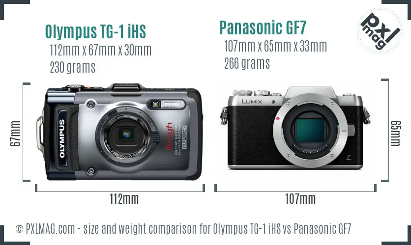 Olympus TG-1 iHS vs Panasonic GF7 size comparison