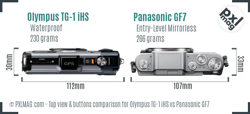 Olympus TG-1 iHS vs Panasonic GF7 top view buttons comparison