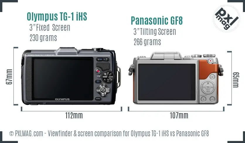 Olympus TG-1 iHS vs Panasonic GF8 Screen and Viewfinder comparison