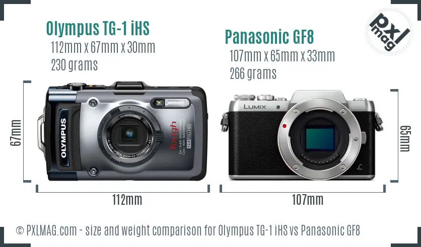 Olympus TG-1 iHS vs Panasonic GF8 size comparison