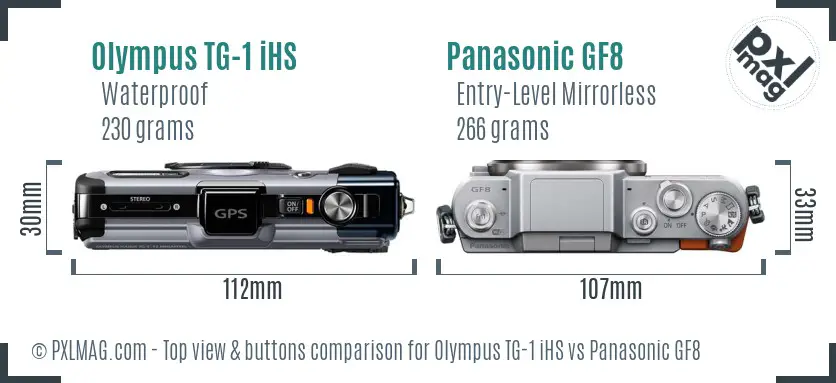 Olympus TG-1 iHS vs Panasonic GF8 top view buttons comparison