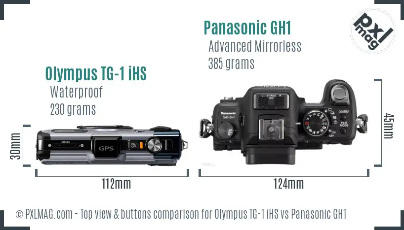 Olympus TG-1 iHS vs Panasonic GH1 top view buttons comparison