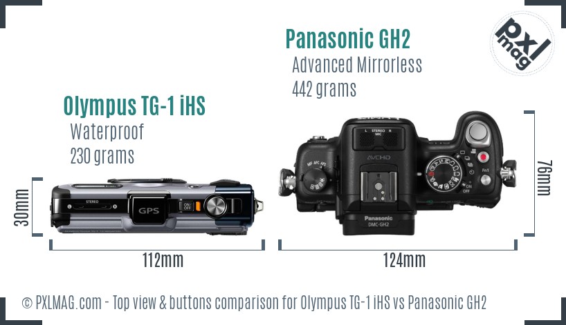 Olympus TG-1 iHS vs Panasonic GH2 top view buttons comparison