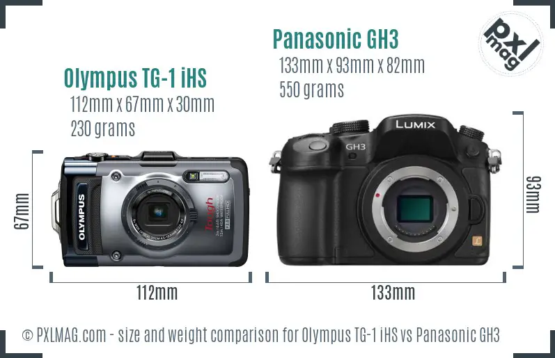 Olympus TG-1 iHS vs Panasonic GH3 size comparison Olympus TG-1 iHS vs Panasonic GH3 size comparison