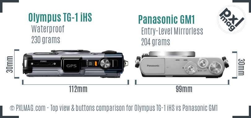 Olympus TG-1 iHS vs Panasonic GM1 top view buttons comparison