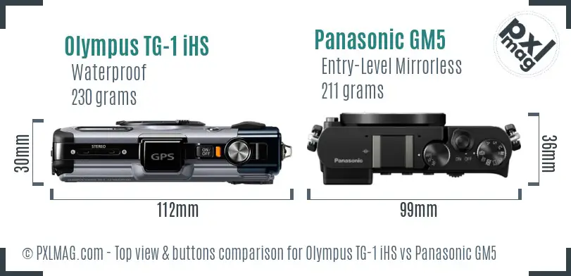 Olympus TG-1 iHS vs Panasonic GM5 top view buttons comparison