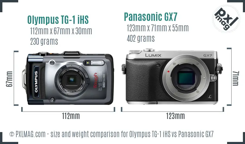 Olympus TG-1 iHS vs Panasonic GX7 size comparison