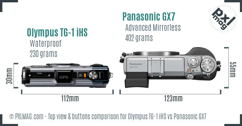 Olympus TG-1 iHS vs Panasonic GX7 top view buttons comparison