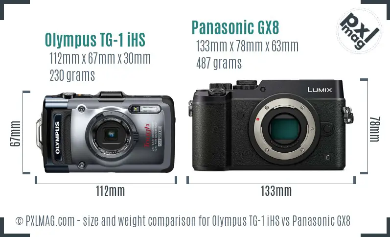 Olympus TG-1 iHS vs Panasonic GX8 size comparison