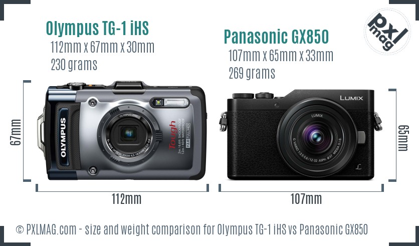 Olympus TG-1 iHS vs Panasonic GX850 size comparison