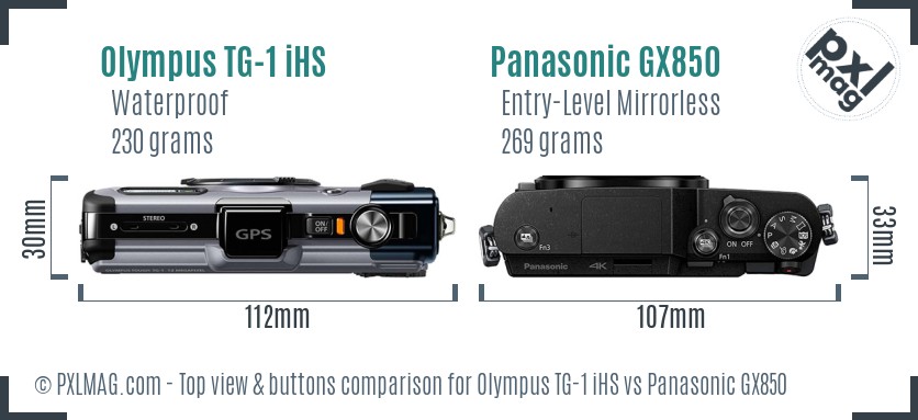 Olympus TG-1 iHS vs Panasonic GX850 top view buttons comparison