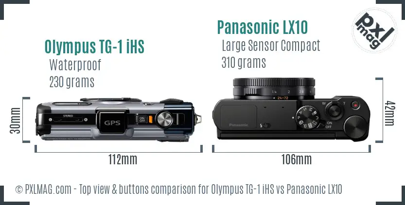 Olympus TG-1 iHS vs Panasonic LX10 top view buttons comparison Olympus TG-1 iHS vs Panasonic LX10 top view buttons comparison