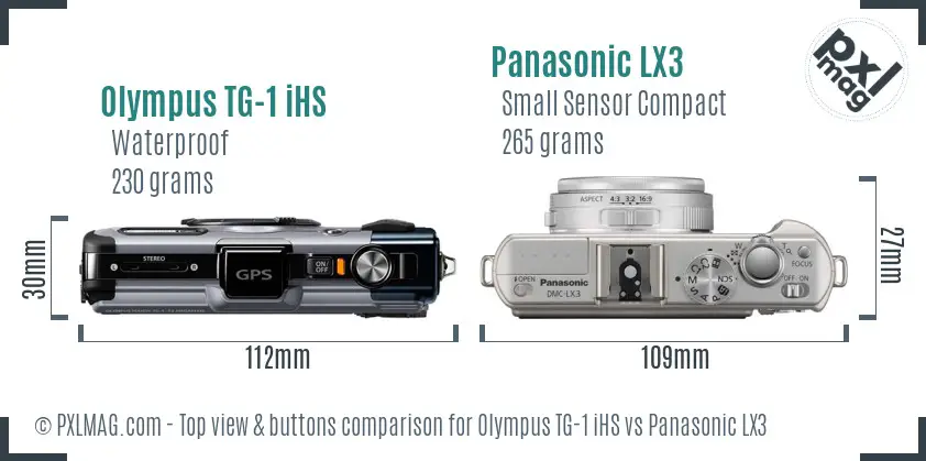 Olympus TG-1 iHS vs Panasonic LX3 top view buttons comparison