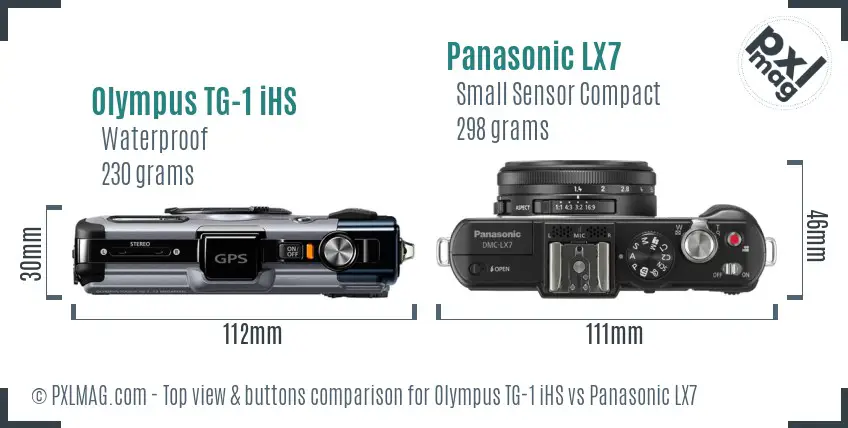 Olympus TG-1 iHS vs Panasonic LX7 top view buttons comparison Olympus TG-1 iHS vs Panasonic LX7 top view buttons comparison