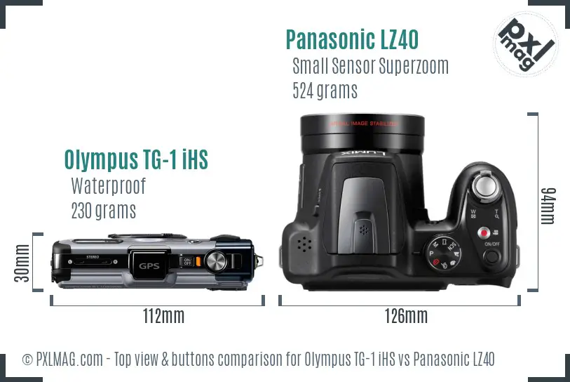 Olympus TG-1 iHS vs Panasonic LZ40 top view buttons comparison Olympus TG-1 iHS vs Panasonic LZ40 top view buttons comparison