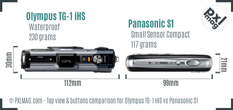 Olympus TG-1 iHS vs Panasonic S1 top view buttons comparison