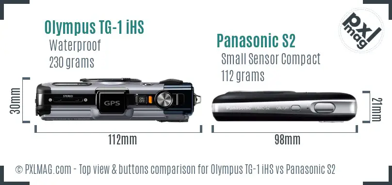 Olympus TG-1 iHS vs Panasonic S2 top view buttons comparison Olympus TG-1 iHS vs Panasonic S2 top view buttons comparison