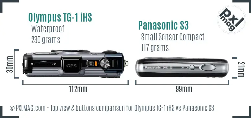 Olympus TG-1 iHS vs Panasonic S3 top view buttons comparison