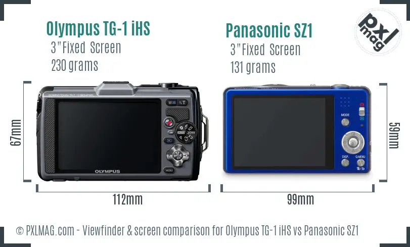 Olympus TG-1 iHS vs Panasonic SZ1 Screen and Viewfinder comparison