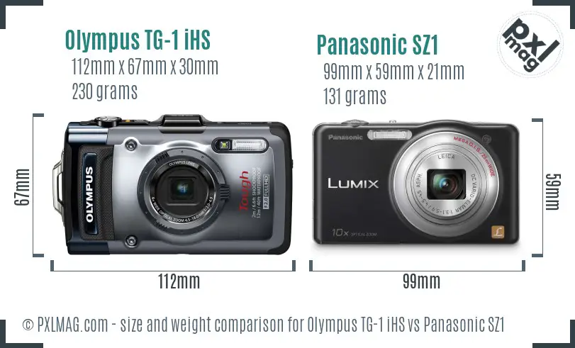 Olympus TG-1 iHS vs Panasonic SZ1 size comparison