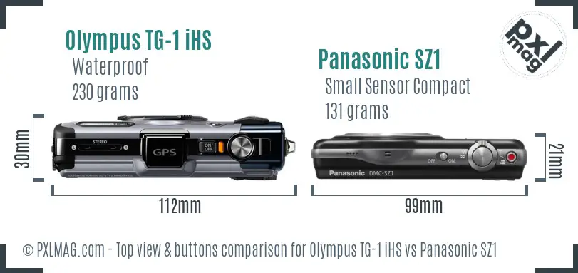 Olympus TG-1 iHS vs Panasonic SZ1 top view buttons comparison