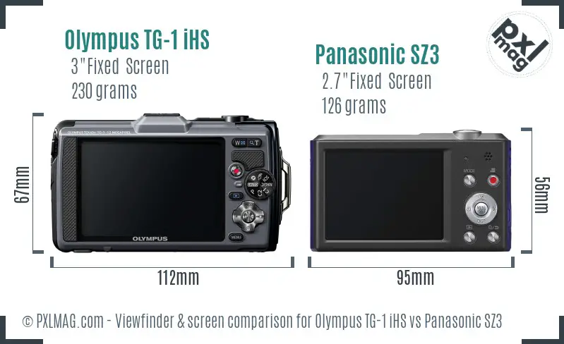 Olympus TG-1 iHS vs Panasonic SZ3 Screen and Viewfinder comparison