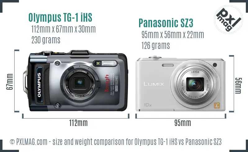 Olympus TG-1 iHS vs Panasonic SZ3 size comparison