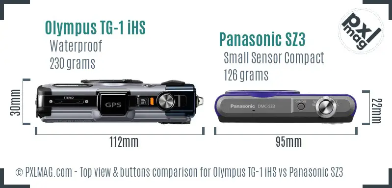 Olympus TG-1 iHS vs Panasonic SZ3 top view buttons comparison