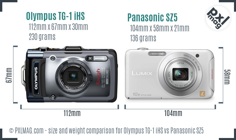 Olympus TG-1 iHS vs Panasonic SZ5 size comparison Olympus TG-1 iHS vs Panasonic SZ5 size comparison