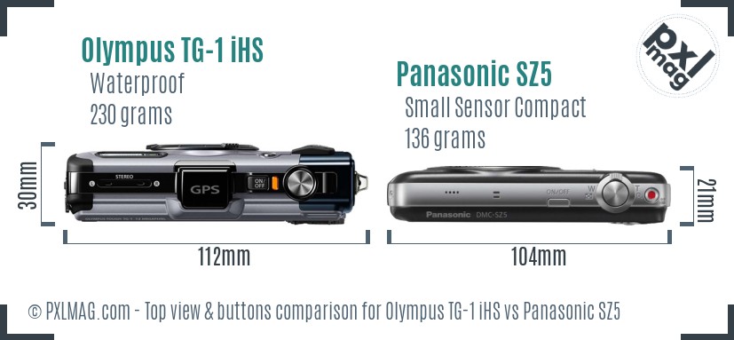 Olympus TG-1 iHS vs Panasonic SZ5 top view buttons comparison