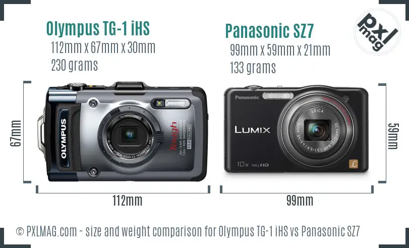 Olympus TG-1 iHS vs Panasonic SZ7 size comparison Olympus TG-1 iHS vs Panasonic SZ7 size comparison