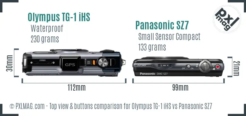 Olympus TG-1 iHS vs Panasonic SZ7 top view buttons comparison Olympus TG-1 iHS vs Panasonic SZ7 top view buttons comparison