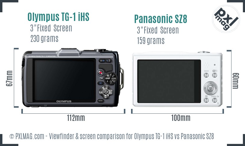 Olympus TG-1 iHS vs Panasonic SZ8 Screen and Viewfinder comparison